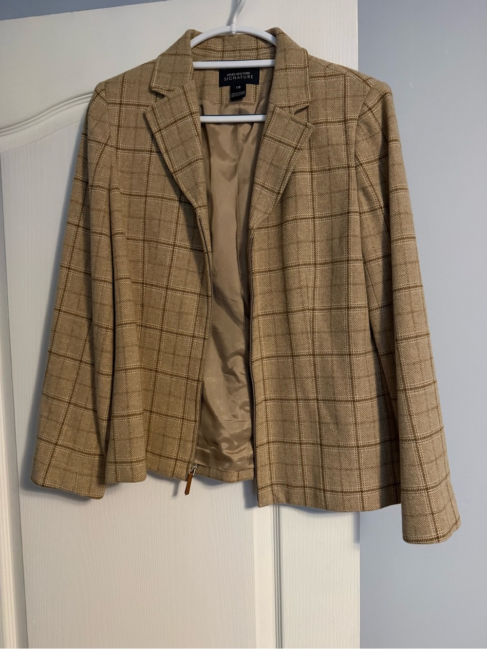 Jones New York Women's Tan Plaid Blazer